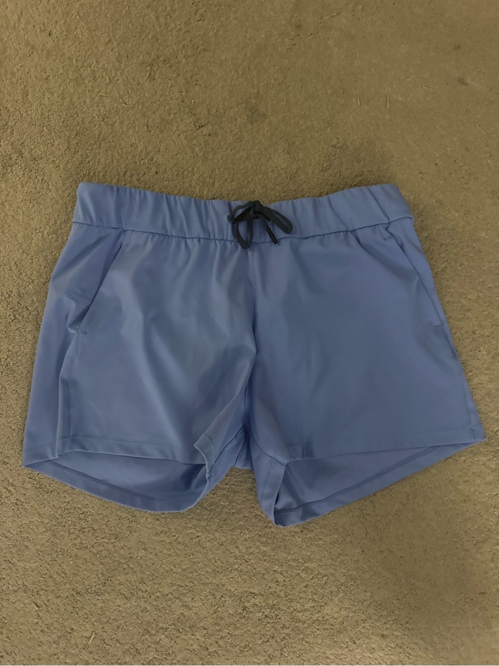 ZYIA Active Light Blue Workout Shorts with Navy Drawstring
